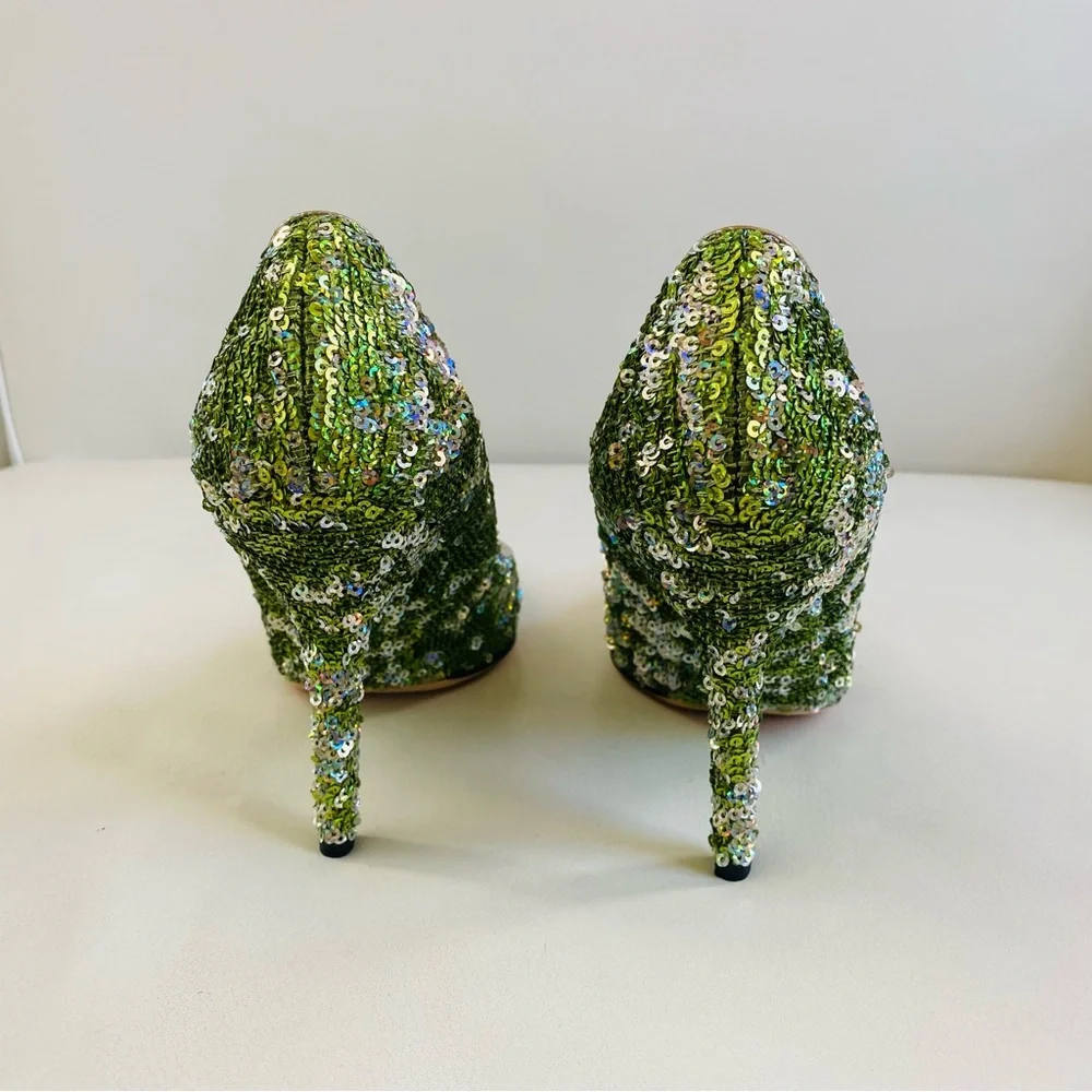 Dolce & Gabbana Green Sequins Embellishments Pointed Toe Pumps SZ 7/37 - Picture 7 of 9